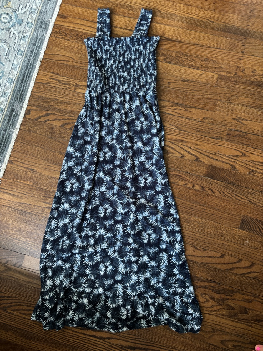 Michael Kors Navy and White Smocked Maxi dress